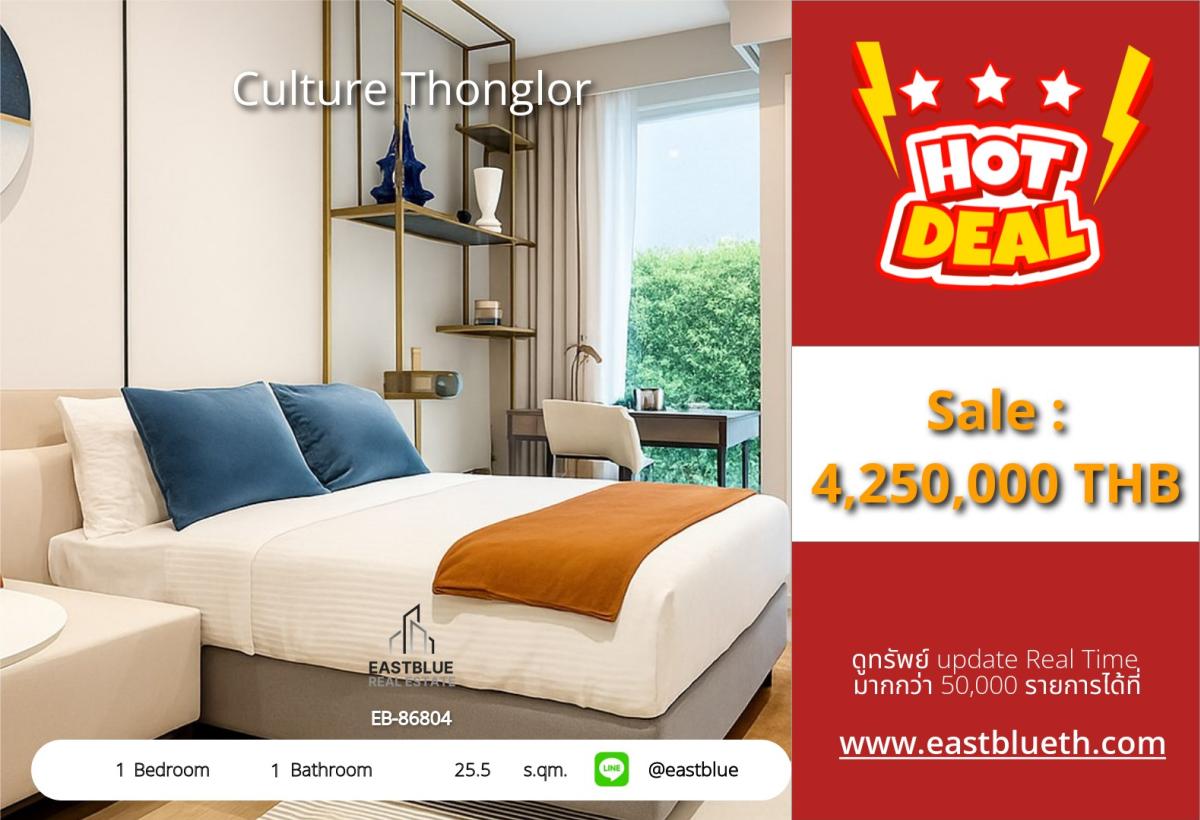 For SaleCondoSukhumvit, Asoke, Thonglor : 🔥 Culture Thonglor Condo next to Thonglor BTS for only 4.25 million THB.With complete amenities, it meets the needs of urban living!