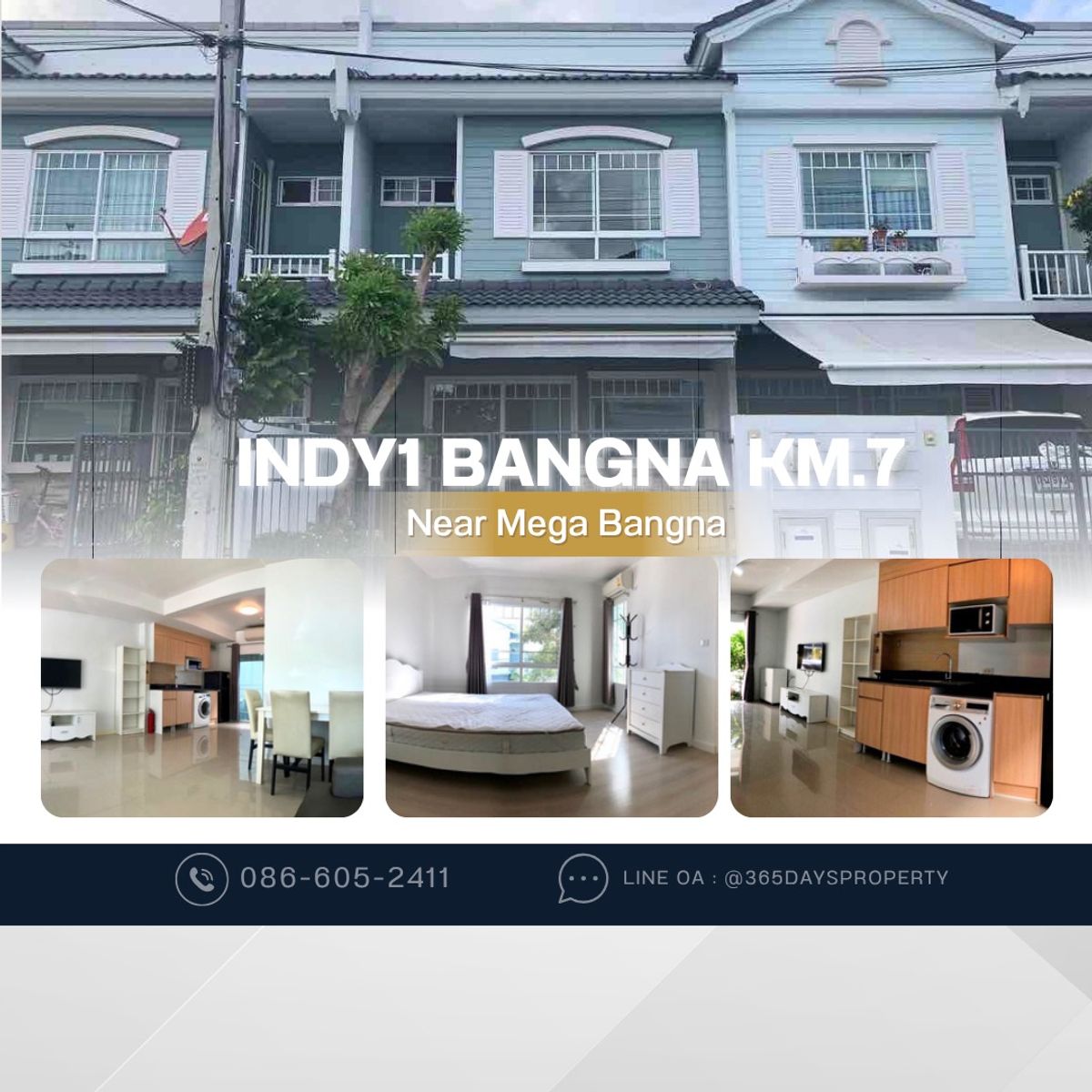 ให้เช่าทาวน์โฮมสมุทรปราการ สำโรง : 💥ForRent💥Indy1 Bangna KM.7 🏡 Near Mega Bangna 🐶🐱 Pet Friendly* Ready to move in ‼️  Fully Furnished ✨