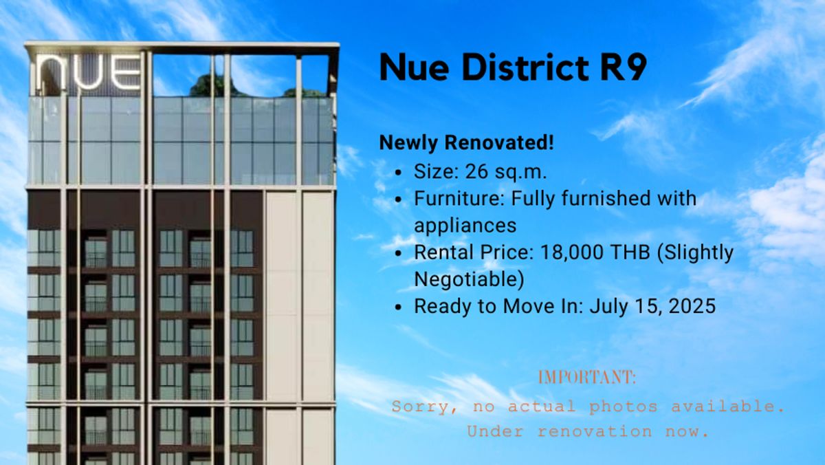 ให้เช่าคอนโดพระราม 9 เพชรบุรีตัดใหม่ RCA : ✨ Nue District R9: คอนโดให้เช่า ใกล้ MRT พระราม 9 (ปรับปรุงใหม่!)