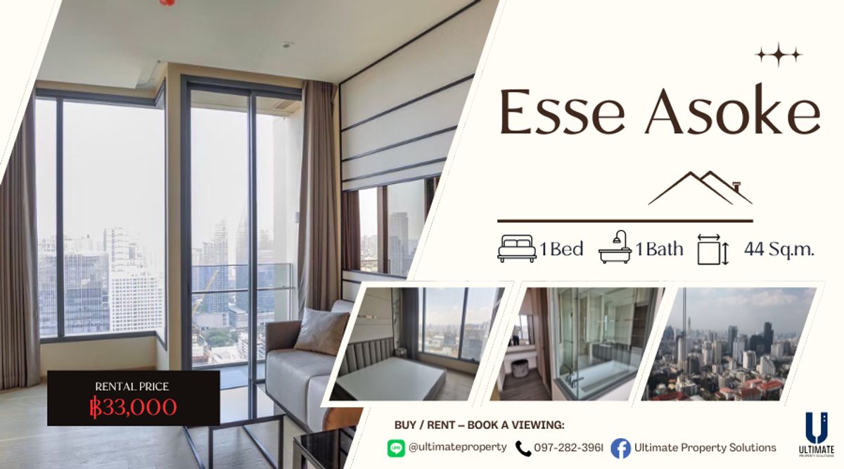 For RentCondoSukhumvit, Asoke, Thonglor : For rent ESSE Asoke 1 Bedroom 44 sq.m., 30 ++ high furniture, ready to move in.