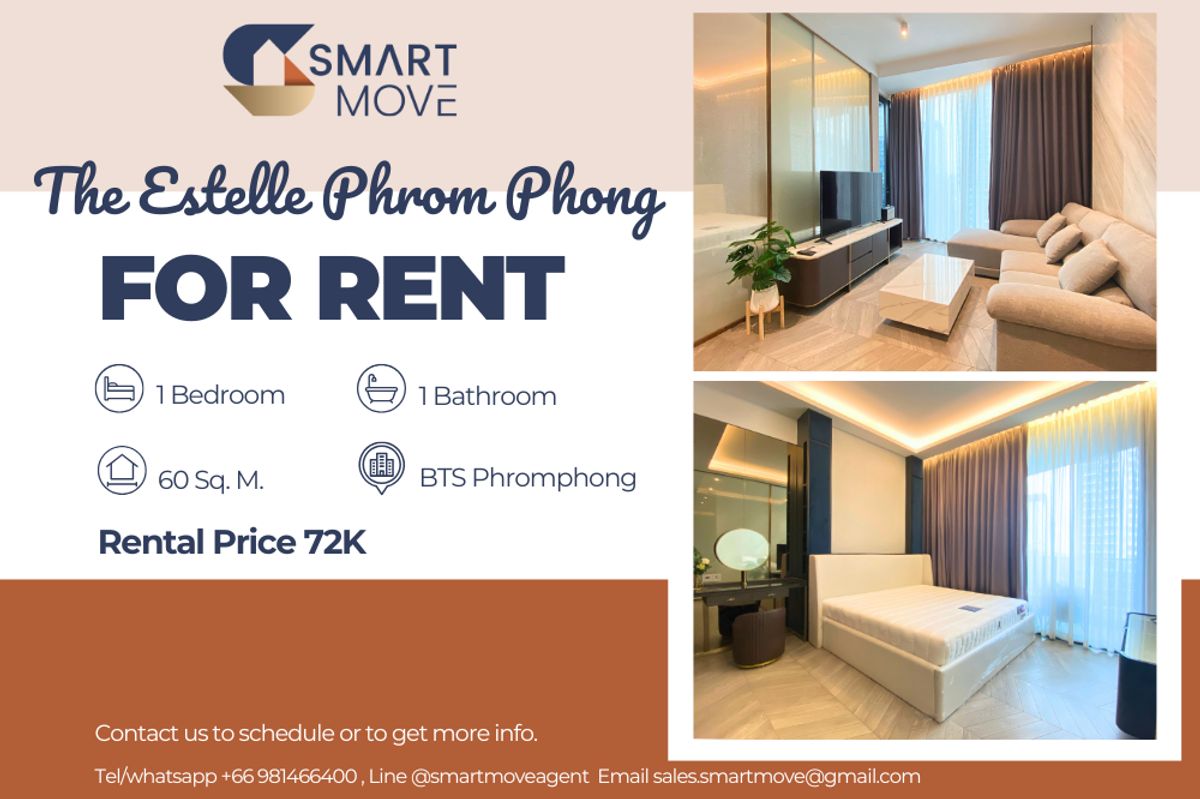 For RentCondoSukhumvit, Asoke, Thonglor : 🔥 For Rent !! 🔥 Code C20231100124..........The Estelle Phrom Phong, 1 bedroom 1 bathroom, high floor 15++, North Facing, furnished, ready to move in 📣📣