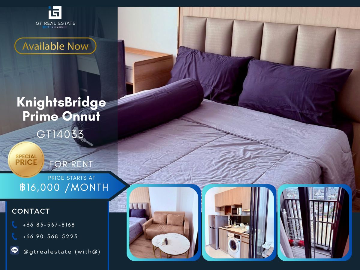For RentCondoOnnut, Udomsuk : Knightsbridge Prime Onnut Condo is convenient to travel near the BTS train. There is a full furniture shuttle.