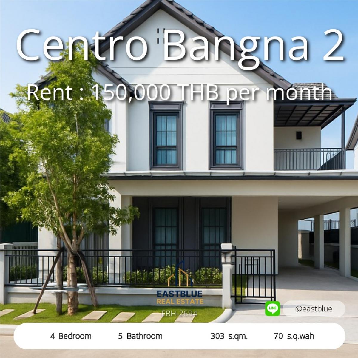 For RentHouseBangna, Bearing, Lasalle : Rent: Single House, Centro Bangna 2 (new phase), complete luxury decoration | Near Mega Bangna 1 km. Rent: 150,000 baht/month