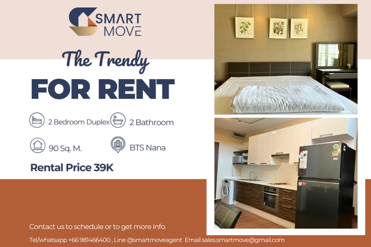 ให้เช่าคอนโดนานา : 🔥 สำหรับเช่า!! ห้องหายาก!!🔥 Code C20230210218..........The Trendy, 2 ห้องนอน, 2 ห้องน้ำ Duplex, ชั้นสูง 16++, แต่งครบ, พร้อมเข้าอยู่ 📣📣