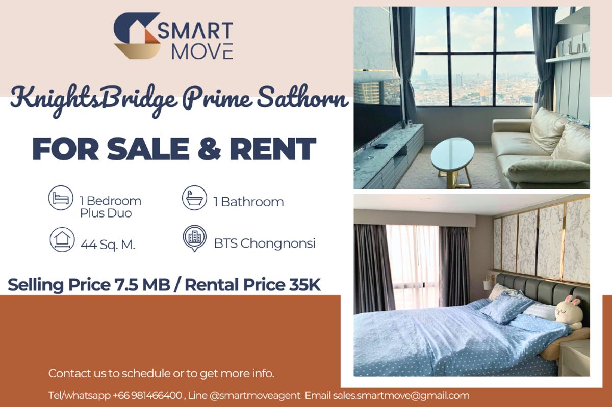 CondoSathorn, Narathiwat : 🔥 For Sale - Rent !!🔥 Code C20240700097..........KnightsBridge Prime Sathorn, 1 bedroom, 1 bathroom, high floor 31++, corner room, furnished, ready to move in, Special Deal!!📣📣