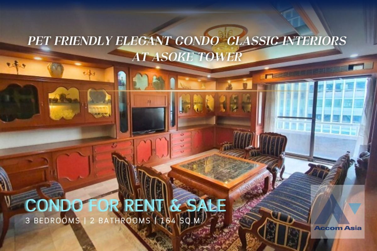คอนโดสุขุมวิท อโศก ทองหล่อ : 🔼 AccomA🔽 Fully Furnished, Pet friendly Elegant condo with luxurious classic interiors at Asoke Tower (13001119)