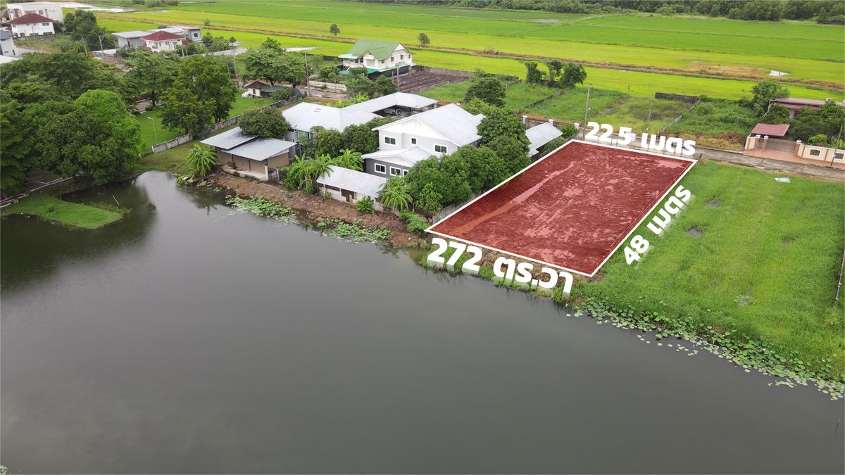 ขายที่ดินลาดกระบัง สุวรรณภูมิ : ขายที่ดินริมน้ำ 272 ตร.วา ราคาต่ำที่สุดในย่านนี้ แปลงสวย บรรยากาศดี ศุภาลัยเลค 2