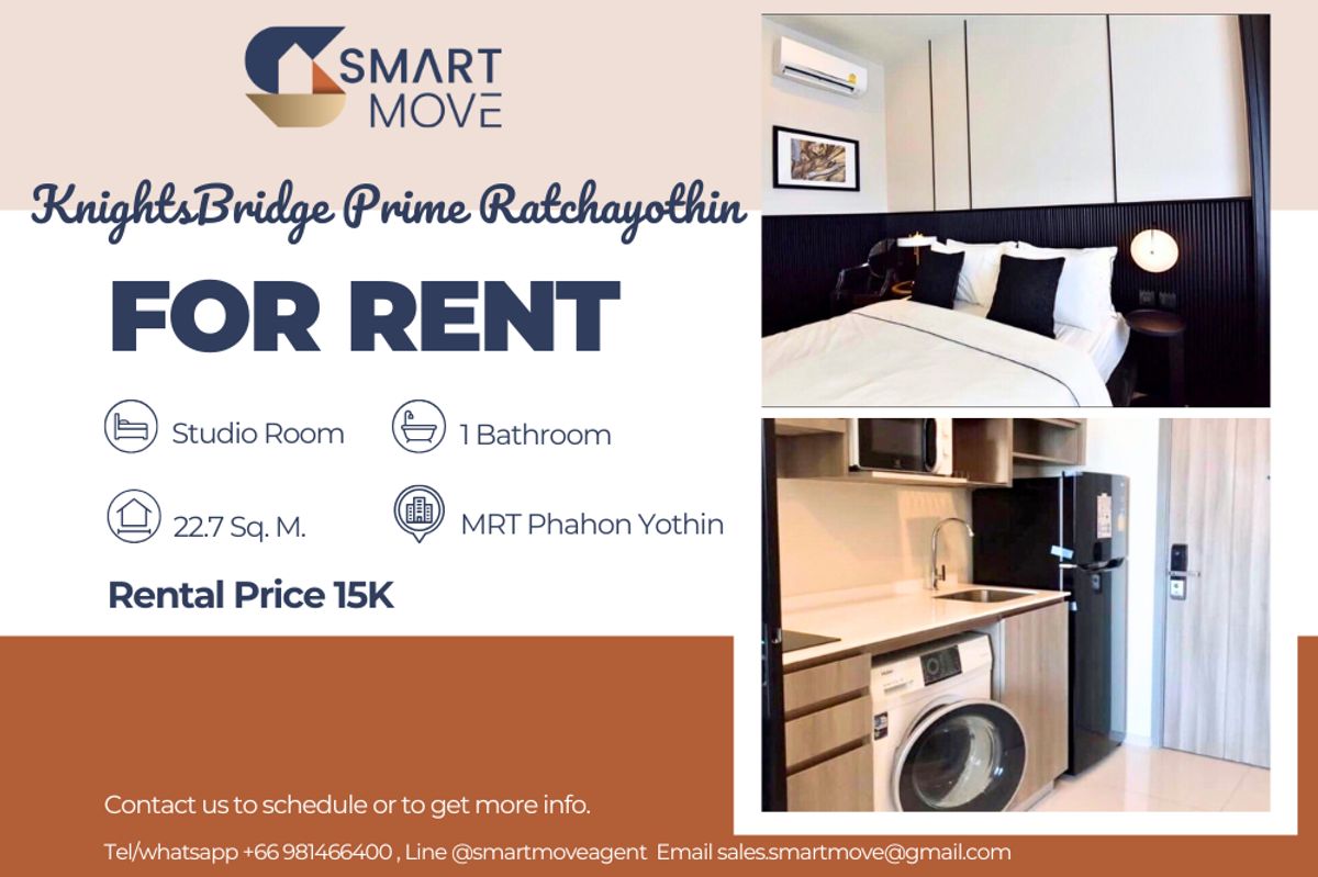 For RentCondoKasetsart, Ratchayothin : 🔥 For Rent !! 🔥 Code C20231100440..........KnightsBridge Prime Ratchayothin, Studio room, 1 bathroom, high floor 27++, furnished, ready to move in 📣📣