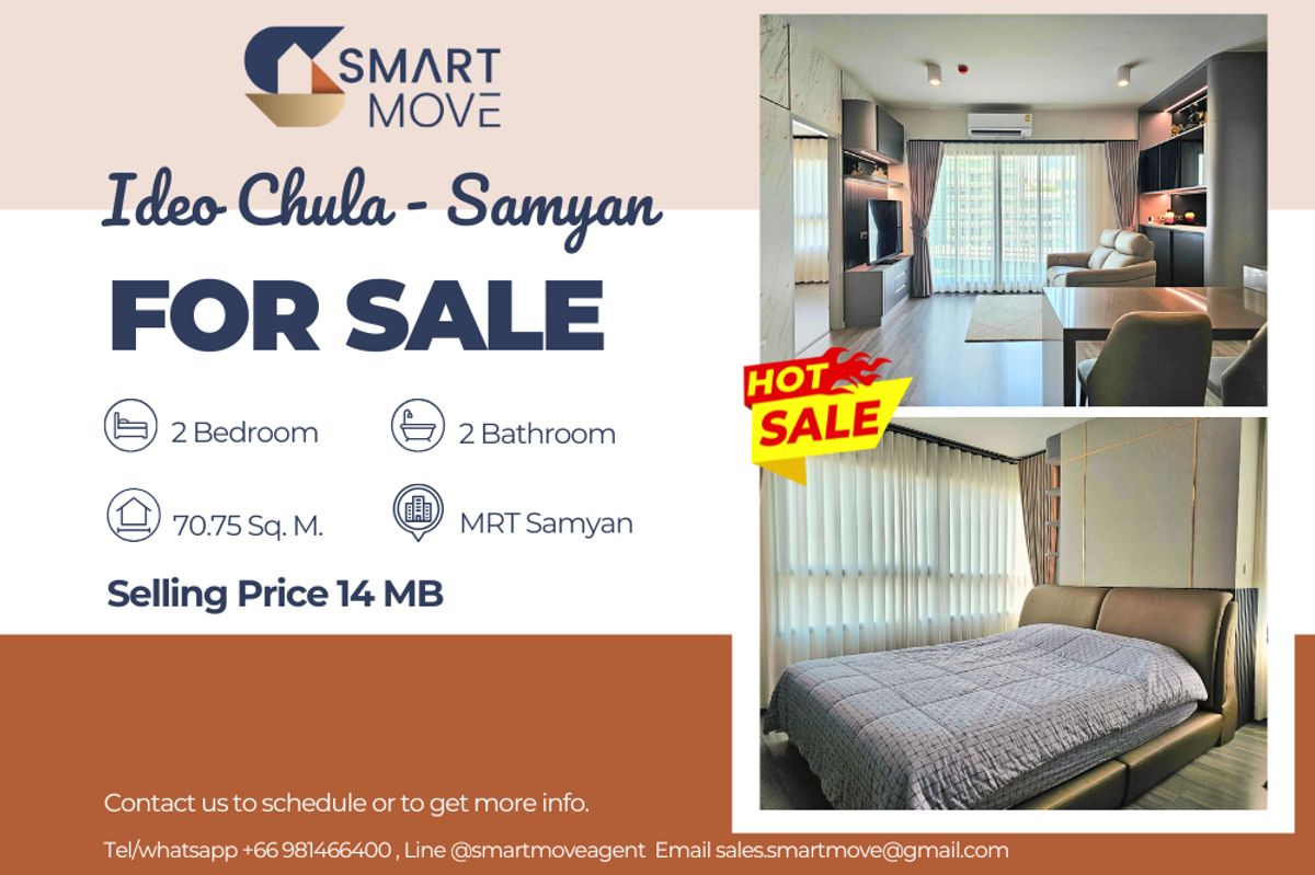 For SaleCondoSiam Paragon ,Chulalongkorn,Samyan : 🔥 For Sale !!🔥 Code C20250600079..........Ideo Chula - Samyan, 2 bedroom, 2 bathroom, Modern style, furnished, Special Deal!!📣📣
