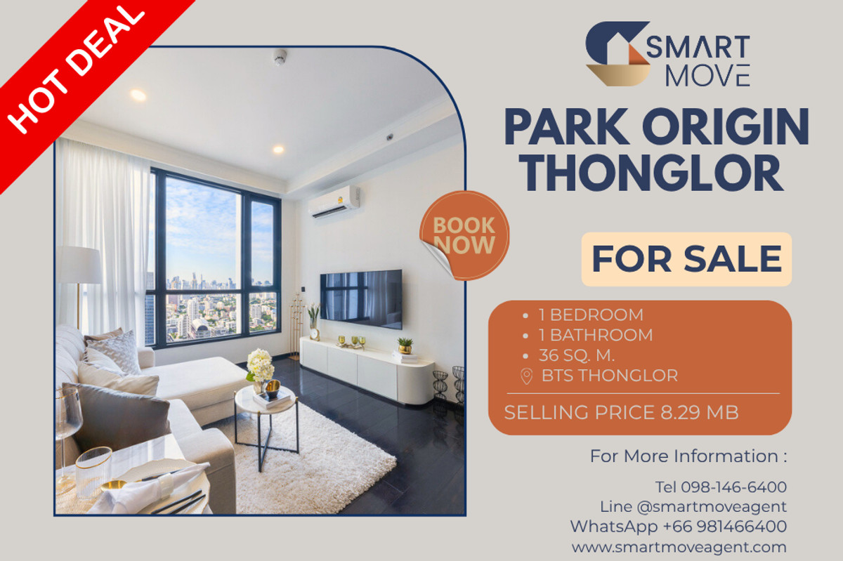 For SaleCondoSukhumvit, Asoke, Thonglor : 🔥 For Sale !!🔥 Code C20250600075..........Park Origin Thonglor, 1 bedroom, 1 bathroom, high floor 34++, furnished, Special Deal!!📣📣