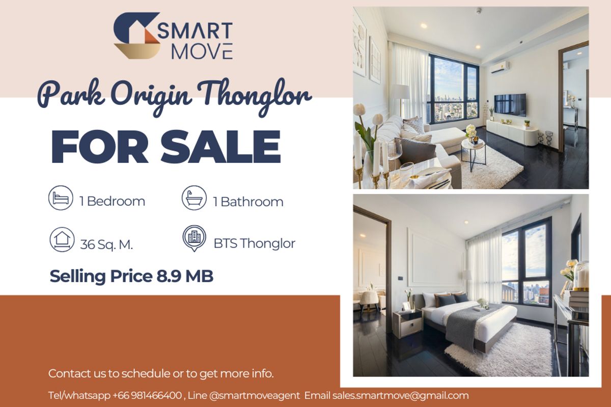 For SaleCondoSukhumvit, Asoke, Thonglor : 🔥 Sale with tenant !!🔥 Code C20250600075..........Park Origin Thonglor, 1 bedroom, 1 bathroom, high floor 34++, furnished, Special Deal!!📣📣