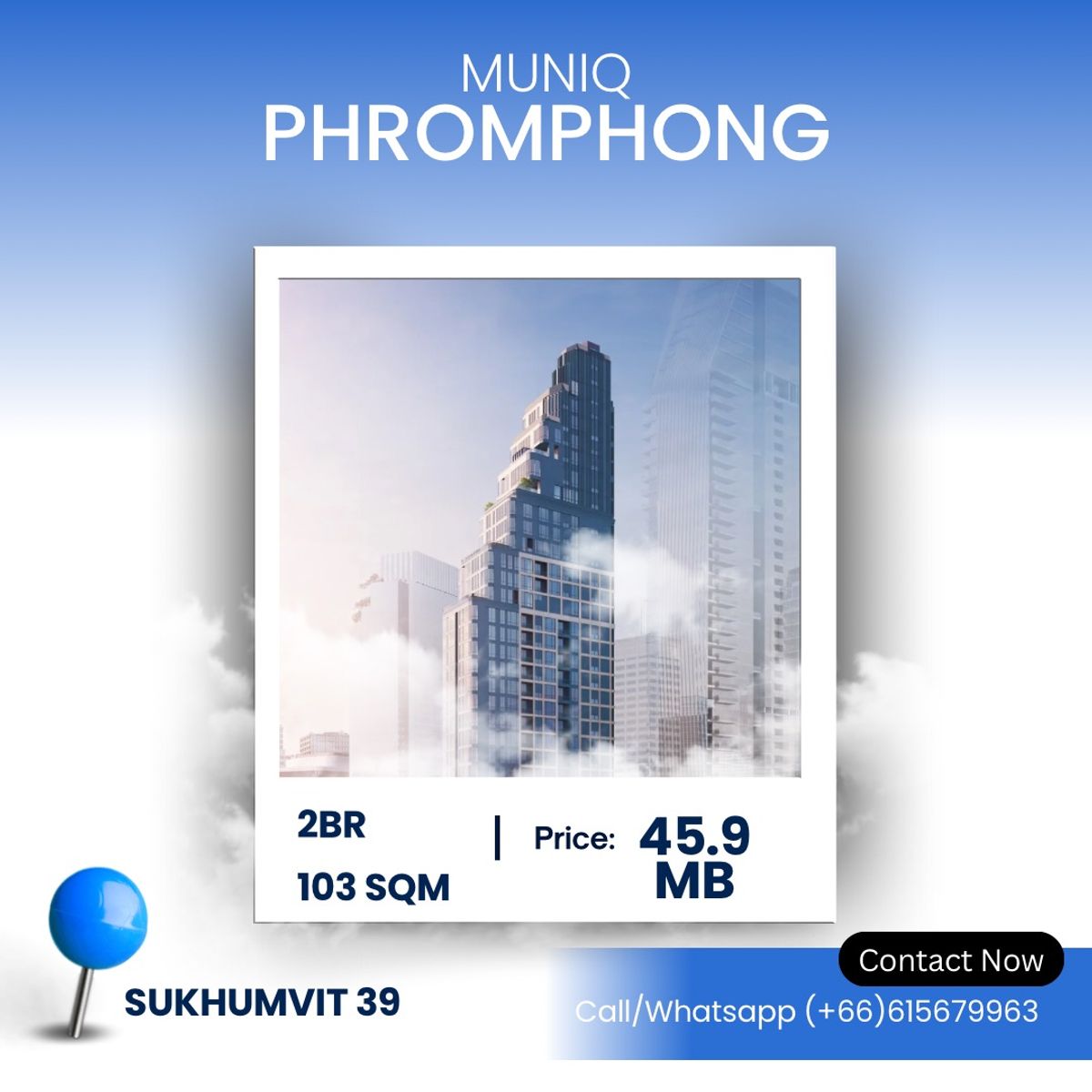 ขายคอนโดสุขุมวิท อโศก ทองหล่อ : Muniq Phromphong B1 2 bedrooms for sale