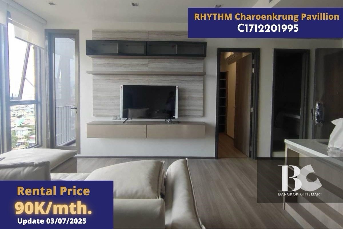 ให้เช่าคอนโดสาทร นราธิวาส : เช่าด่วน 🔥RHYTHM Charoenkrung Pavillion 2นอน2น้ำ 90,000/mth. ติดต่ออ้อม 0828839995