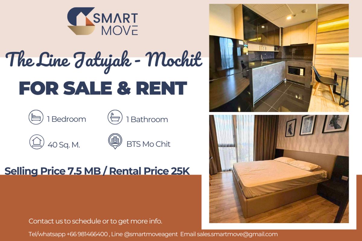 คอนโดสะพานควาย จตุจักร : 🔥 สำหรับขาย - เช่า !!🔥 Code C20230208492..........The Line Jatujak - Mochit, 1 ห้องนอน, 1 ห้องน้ำ, ชั้นสูง 24++, แต่งครบ, พร้อมเข้าอยู่, ราคาพิเศษ !!📣📣