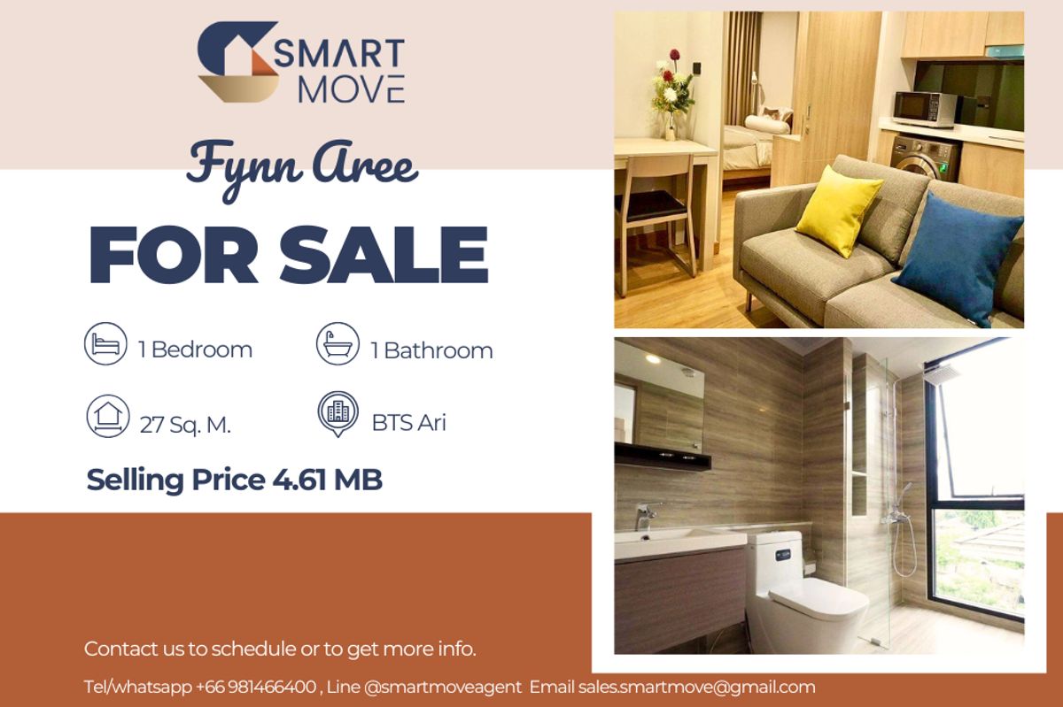 For SaleCondoAri,Anusaowaree : 🔥 Sale with tenant !!🔥 Code C20250600068..........Fynn Aree, 1 bedroom, 1 bathroom, corner room, furnished, Special Deal!!📣📣