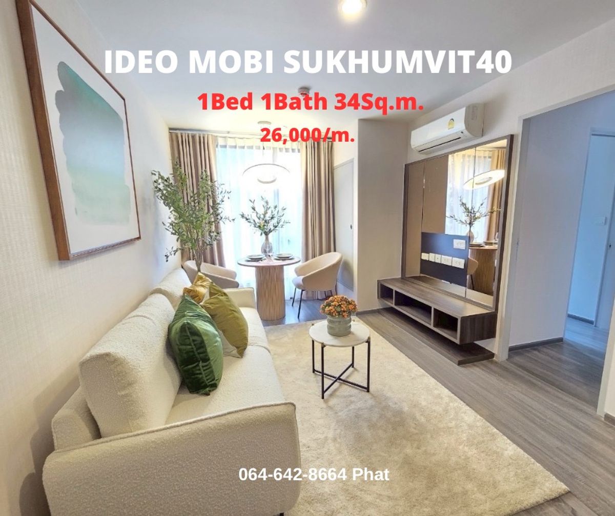 For RentCondoSukhumvit, Asoke, Thonglor : For Rent Low Rise Condoideo Mobi Sukhumvit 40 1BED 1BATH 34SQ.M. 26K/MCONTACT 0646428664 (Phat)