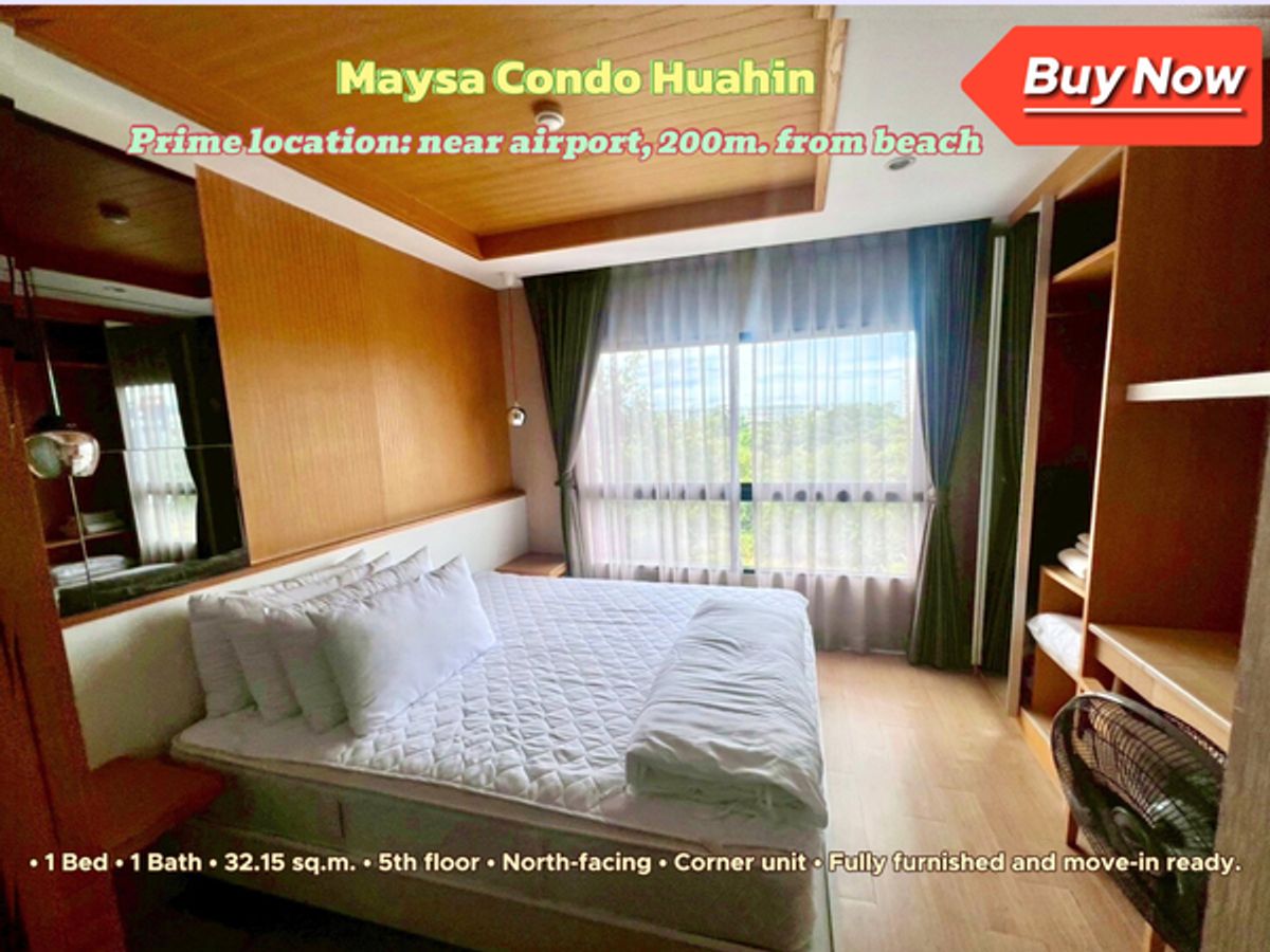 For SaleCondoHuahin, Prachuap Khiri Khan, Pran Buri : Selling Maysa Condo Huahin easily into the city. Convenient for both private and public vehicles Near Petchkasem Road, only 50 meters. Golden location near the airport. And only 200 meters beach! For a perfect resting life Waiting for you to be the owner.