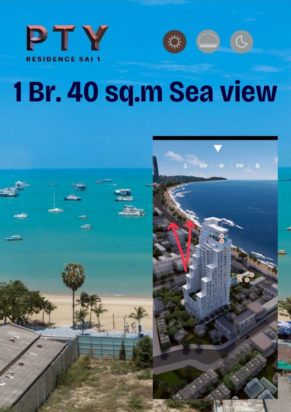 For SaleCondoPattaya, Bangsaen, Chonburi : Best Price! Beachfront Sea View Condo for Sale – PTY Residence Sai 1 Pattaya | 1 Bedrooms | Foreign Quota 