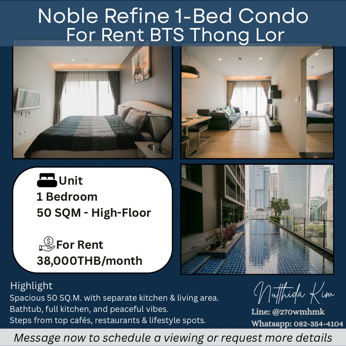 ให้เช่าคอนโดสุขุมวิท อโศก ทองหล่อ : For Rent Noble Refine 1BR Condo | 50 SQM | 2 mins BTS Phrom Phong | City View
