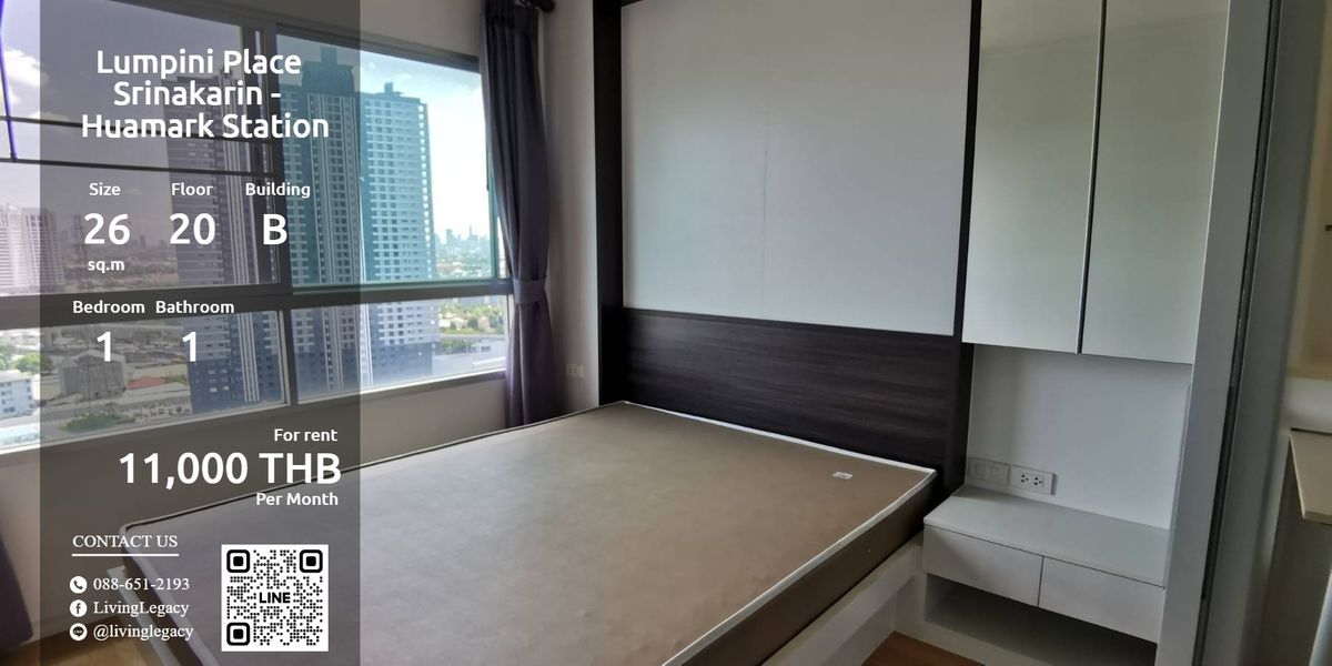ให้เช่าคอนโดพัฒนาการ ศรีนครินทร์ : SYYOQA ให้เช่าคอนโด Lumpini Place Srinakarin - Huamark Station 26 ตร.ม. ชั้น 20 ตึก B line id : @livinglegacy