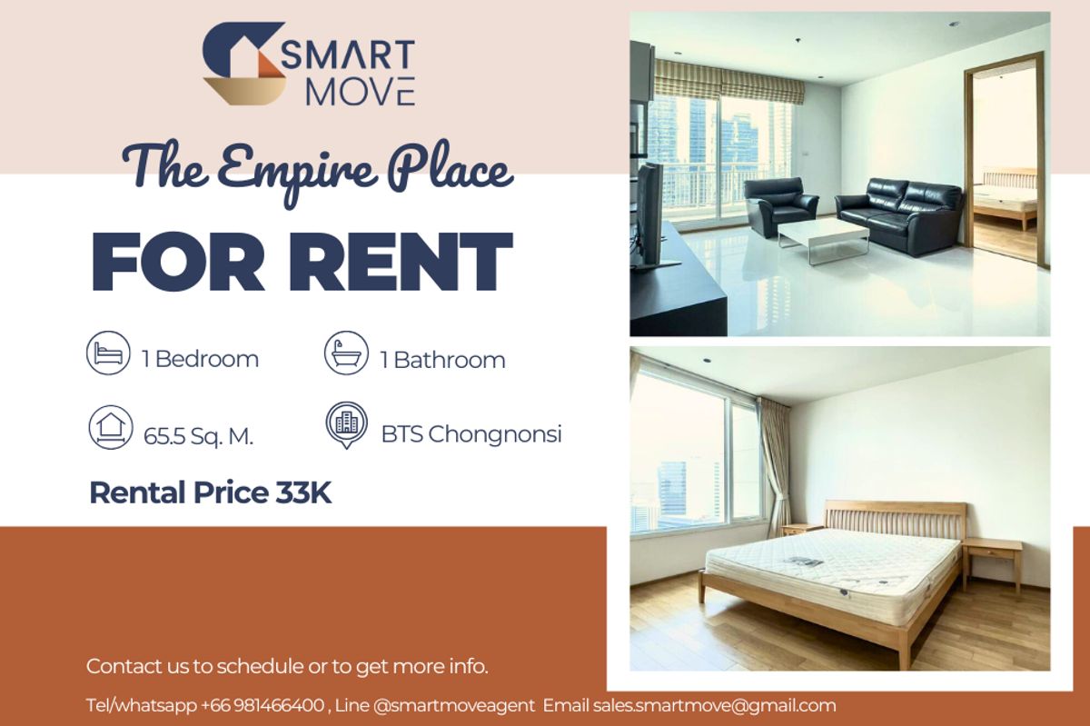 ให้เช่าคอนโดสาทร นราธิวาส : 🔥 สำหรับเช่า 🔥 Code C20221201731..........The Empire Place, 1 ห้องนอน, 1 ห้องน้ำ, ชั้นสูง 20++, แต่งครบ, พร้อมเข้าอยู่ 📣📣