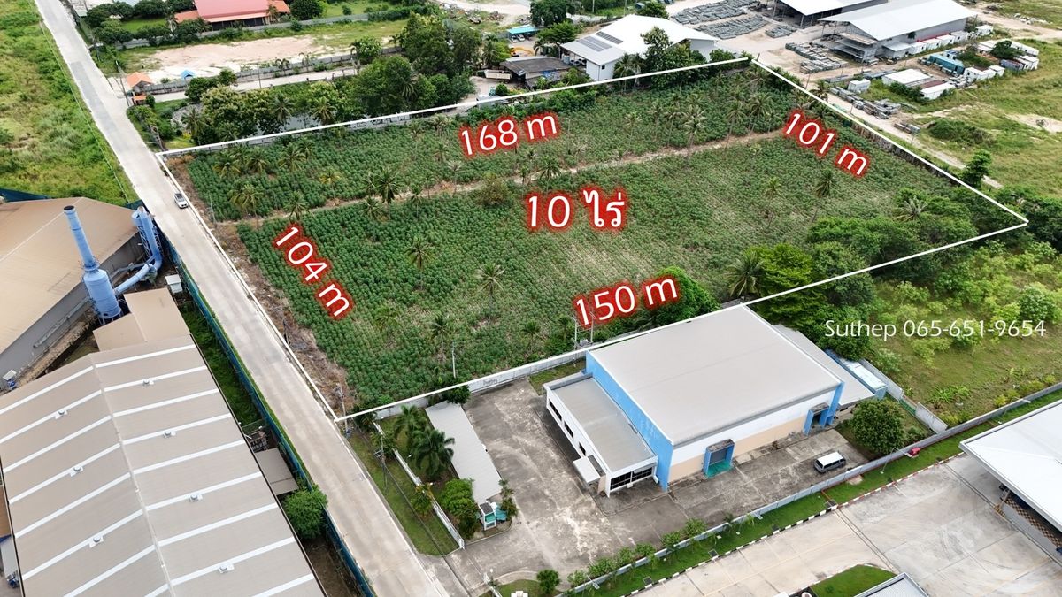 For SaleLandRayong : Land for Sale 10 Rai at 30% Below Market Price ,Rectangular Plot  Near Industrial Estates and Housing Developments Huay Pong, Rayong