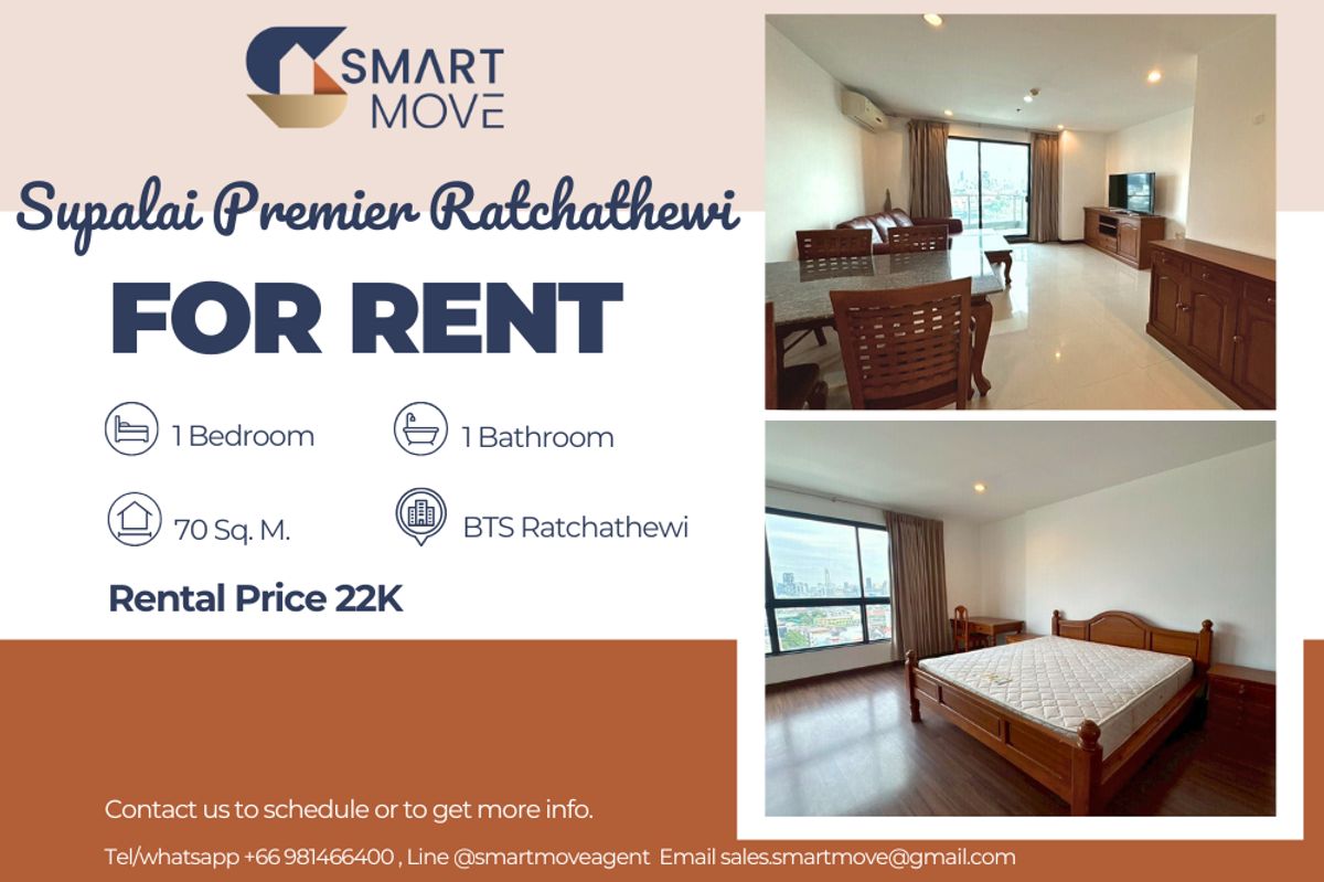 For RentCondoRatchathewi,Phayathai : 🔥 For Rent !!🔥 Code C20240201862..........Supalai Premier Ratchathewi, 1 bedroom, 1 bathroom, high floor 14++, furnished, ready to move in 📣📣