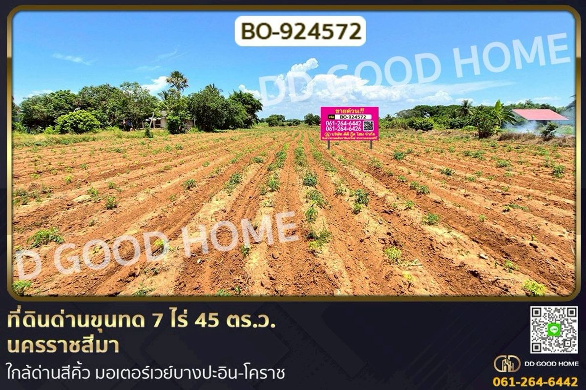 ขายที่ดินโคราช นครราชสีมา : BO-924572 ที่ดินด่านขุนทด 7 ไร่ 45 ตร.ว. นครราชสีมา ใกล้ด่านสีคิ้ว มอเตอร์เวย์บางปะอิน-โคราช