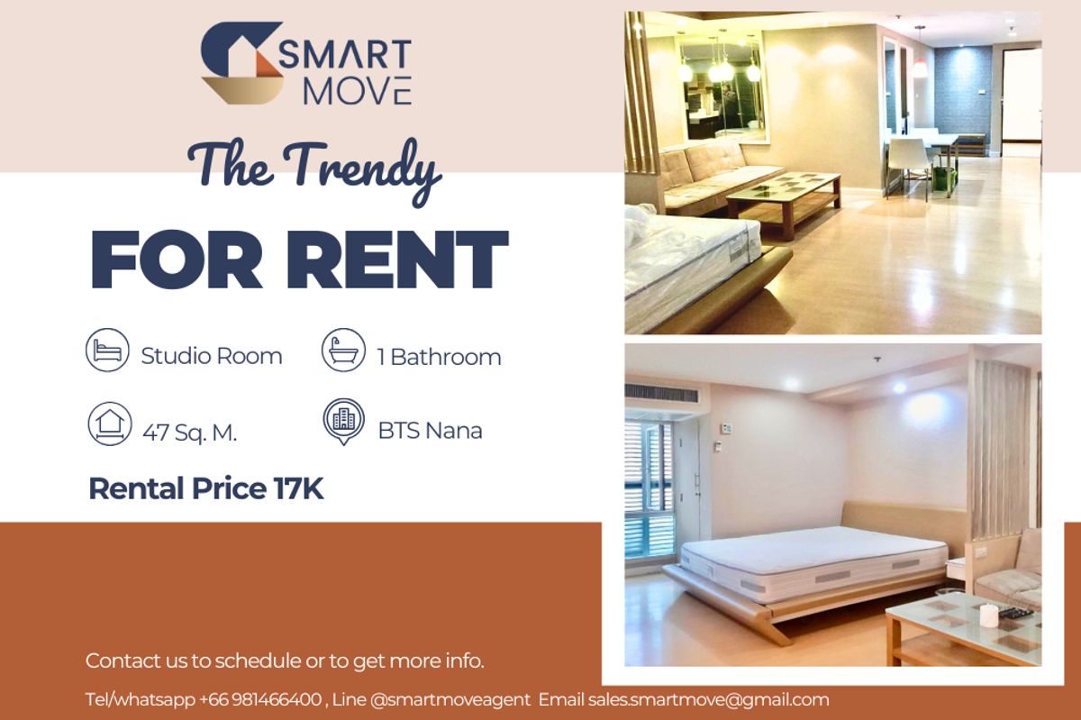 ให้เช่าคอนโดนานา : 🔥 สำหรับเช่า !!🔥 Code C20240800038..........The Trendy, ห้องสตูดิโอ, 1 ห้องน้ำ, แต่งครบ, พร้อมเข้าอยู่ 📣📣