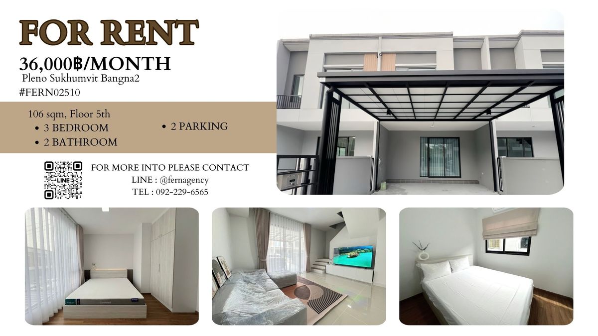 For RentHouseSamut Prakan,Samrong : ✨ House for rent, PLENO Sukhumvit Bangna2, fully furnished