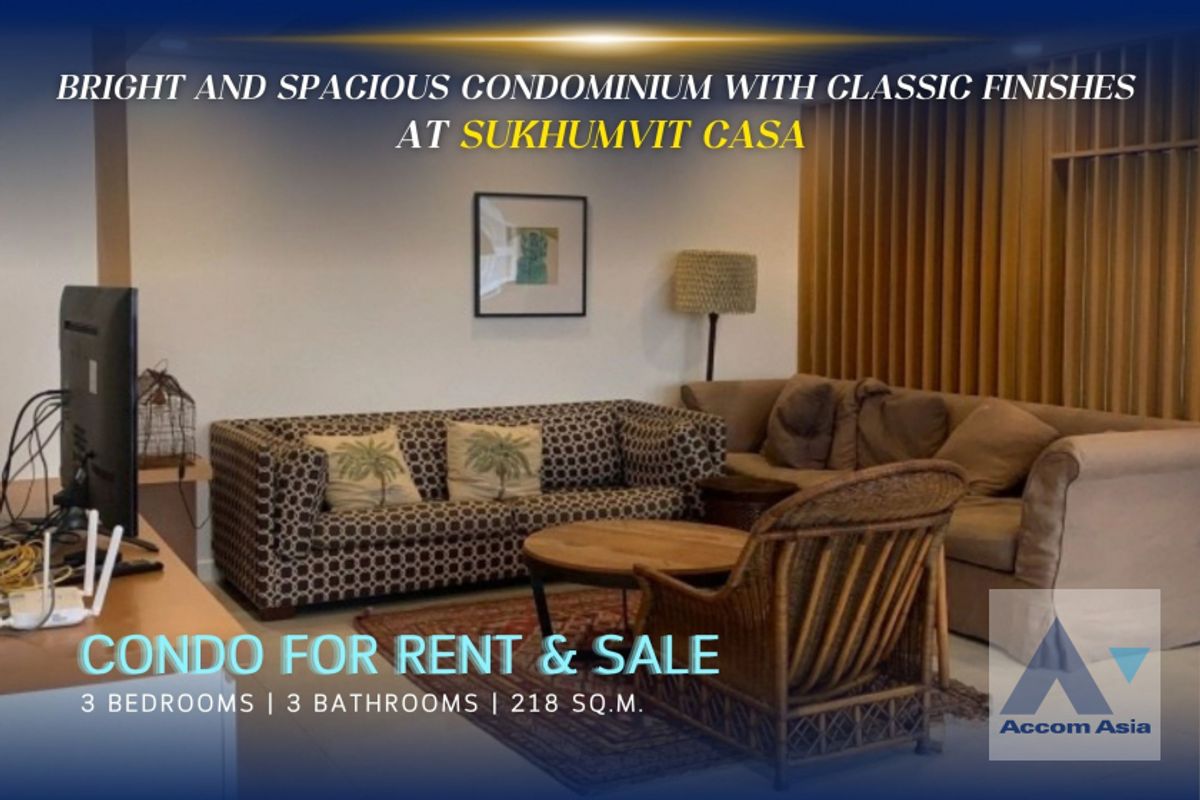 คอนโดสุขุมวิท อโศก ทองหล่อ : 🔼 AccomA🔽 Bright and spacious condo with classic finishes at Sukhumvit Casa (AA39649)