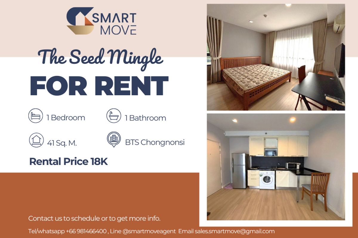 For RentCondoSathorn, Narathiwat : 🔥 For Rent !!🔥 Code C20221202525..........The Seed Mingle, 1 bedroom, 1 bathroom, furnished, ready to move in 📣📣