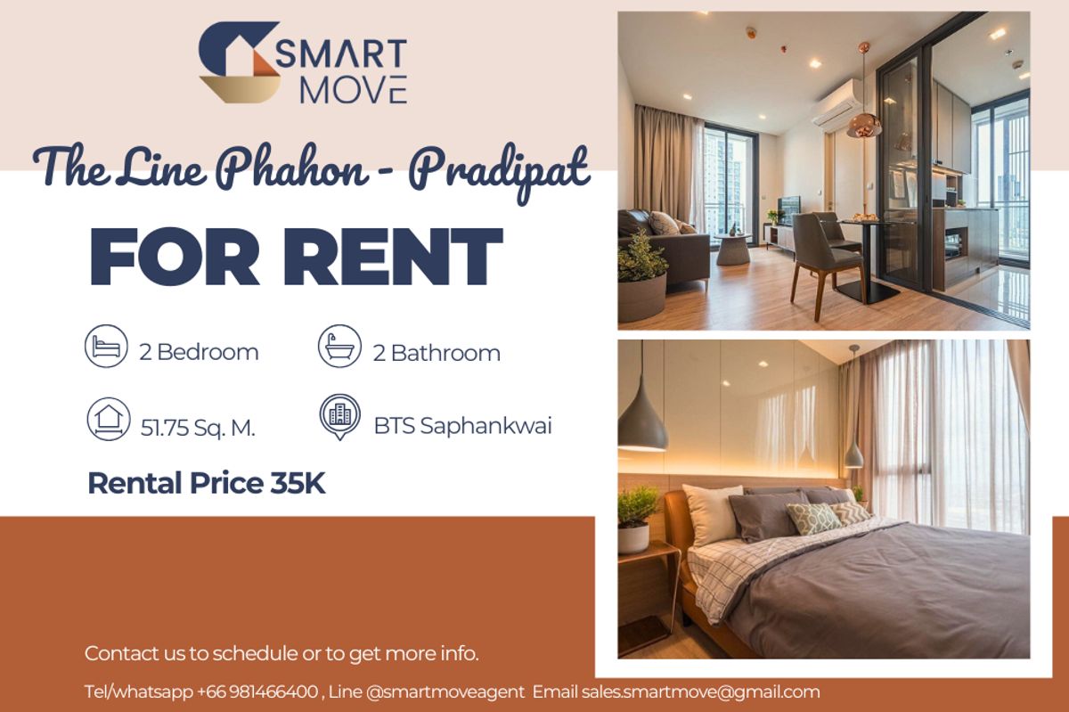 For RentCondoSapankwai,Jatujak : 🔥 For Rent !!🔥 Code C20240302673..........The Line Phahon - Pradipat, 2 bedroom, 2 bathroom, high floor 18++, furnished, ready to move in 📣📣
