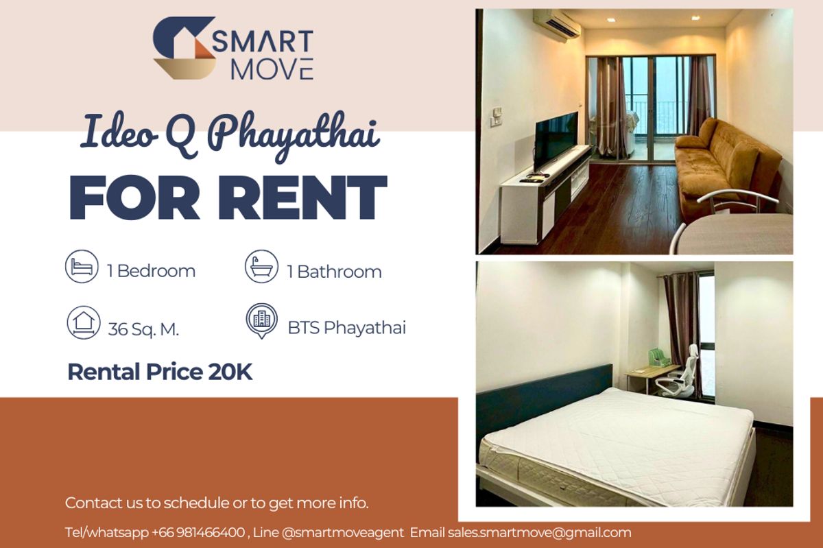 For RentCondoRatchathewi,Phayathai : 🔥 For Rent !!🔥 Code C20230106704..........Ideo Q Phayathai, 1 bedroom, 1 bathroom, high floor 35++, furnished, ready to move in 📣📣
