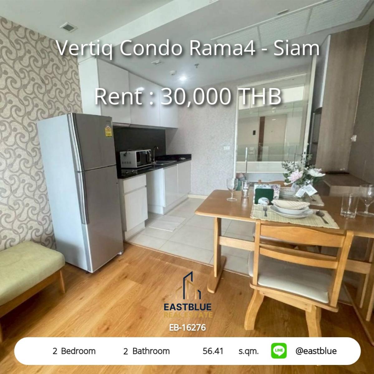 For RentCondoSiam Paragon ,Chulalongkorn,Samyan : Rent a condo Vertiq Rama4, convenient travel, 2 bedrooms, near BTS SamyanOnly 28,000 baht/month with complete facilities!