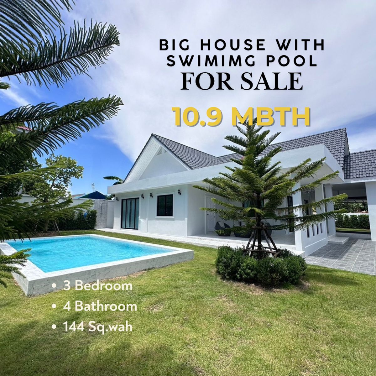 For SaleHousePattaya, Bangsaen, Chonburi : Just 10M Baht for a Pool Villa in Pattaya? Land 576 sq.m. — Unheard of!