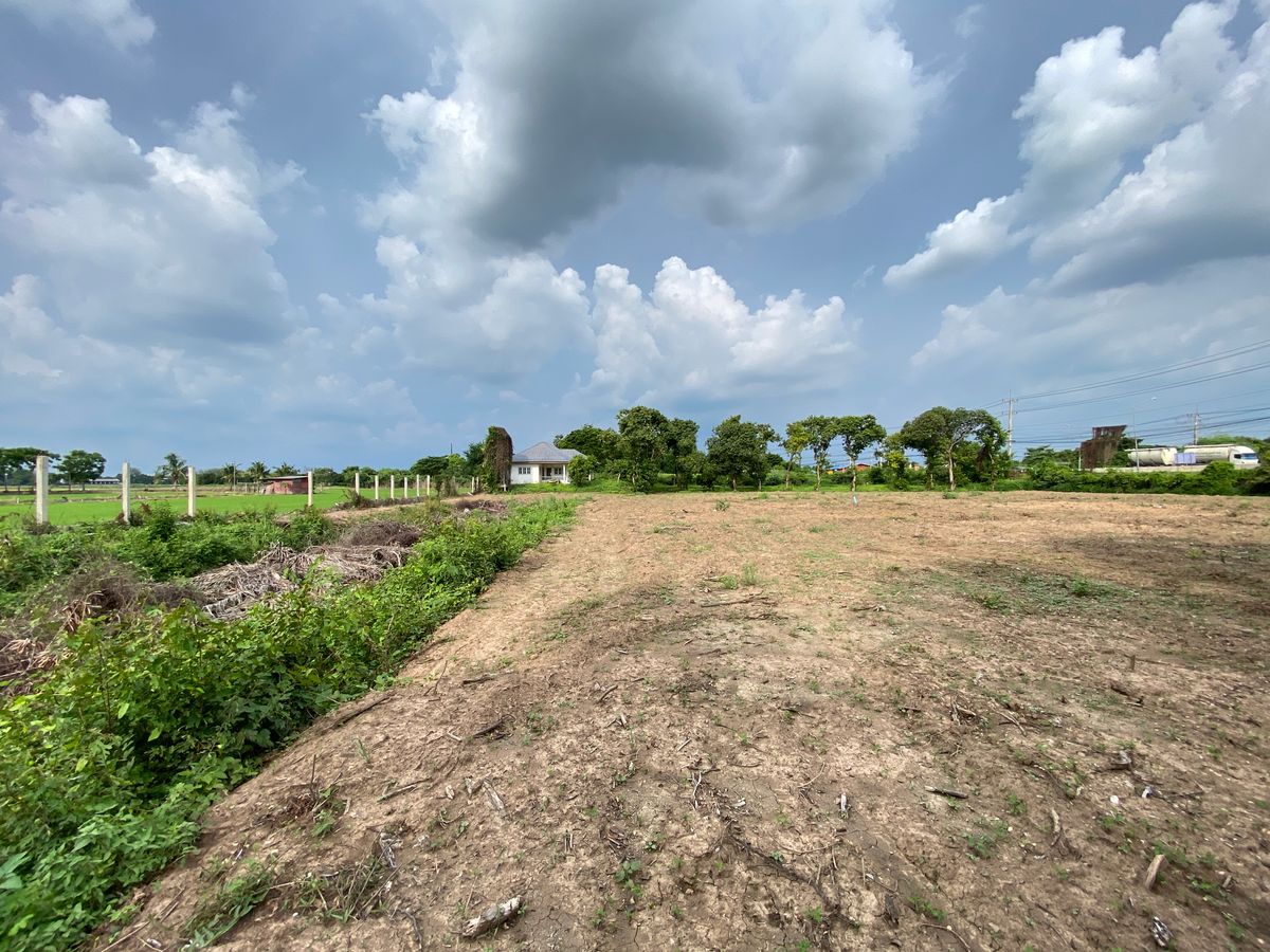 For SaleLandSing Buri : Land for sale in Sing Buri Opposite Phra Non Temple For doing business, factory, warehouse, hotel, 88 meters wide, 83 meters deep Next to Highway 3032