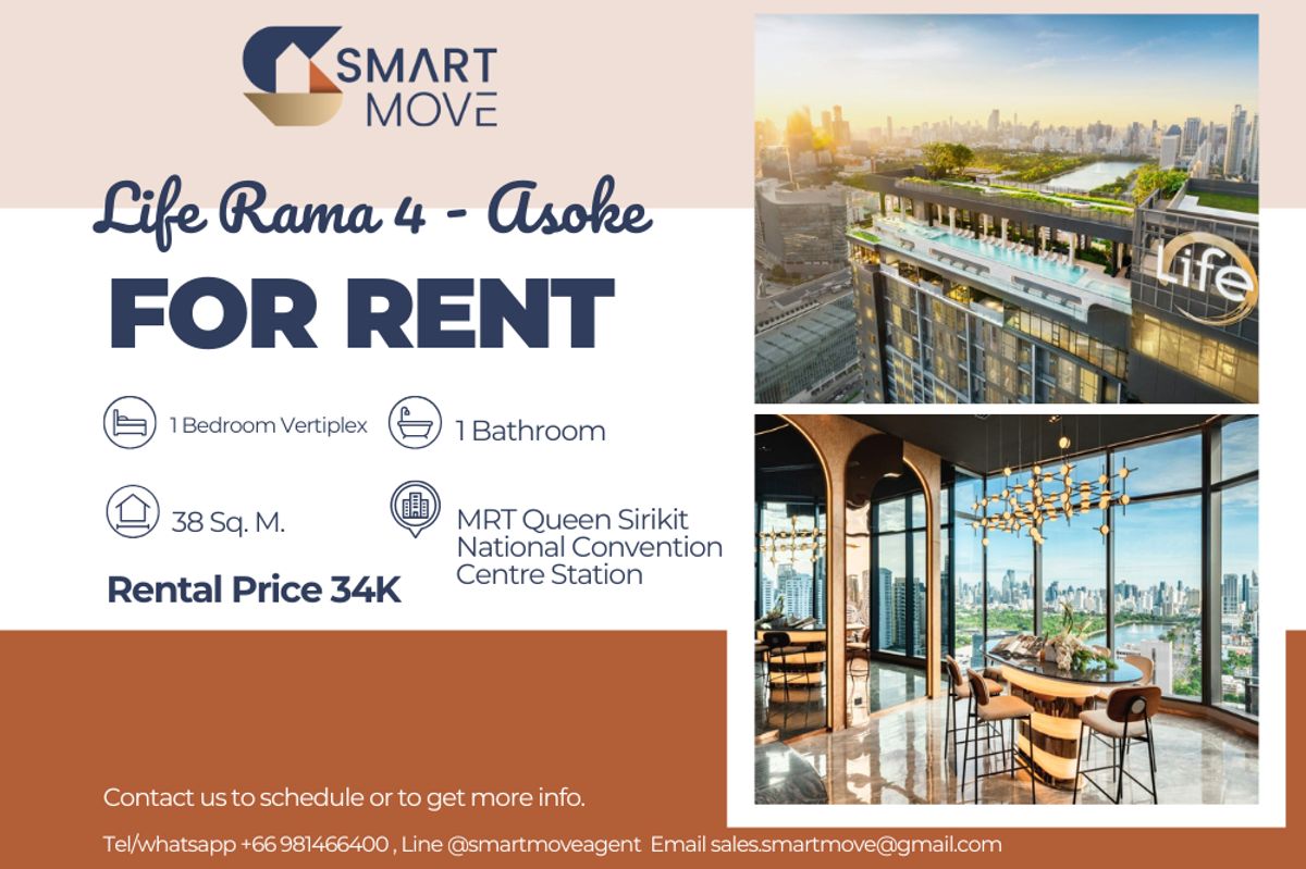 ให้เช่าคอนโดคลองเตย กล้วยน้ำไท : 🔥 สำหรับเช่า !! ห้องหายาก !! 🔥 Code C20250100019..........Life Rama 4 - Asoke, 1 ห้องนอน Vertipex, 1 ห้องน้ำ, ชั้นสูง 24++, แต่งครบ, พร้อมเข้าอยู่ 📣📣