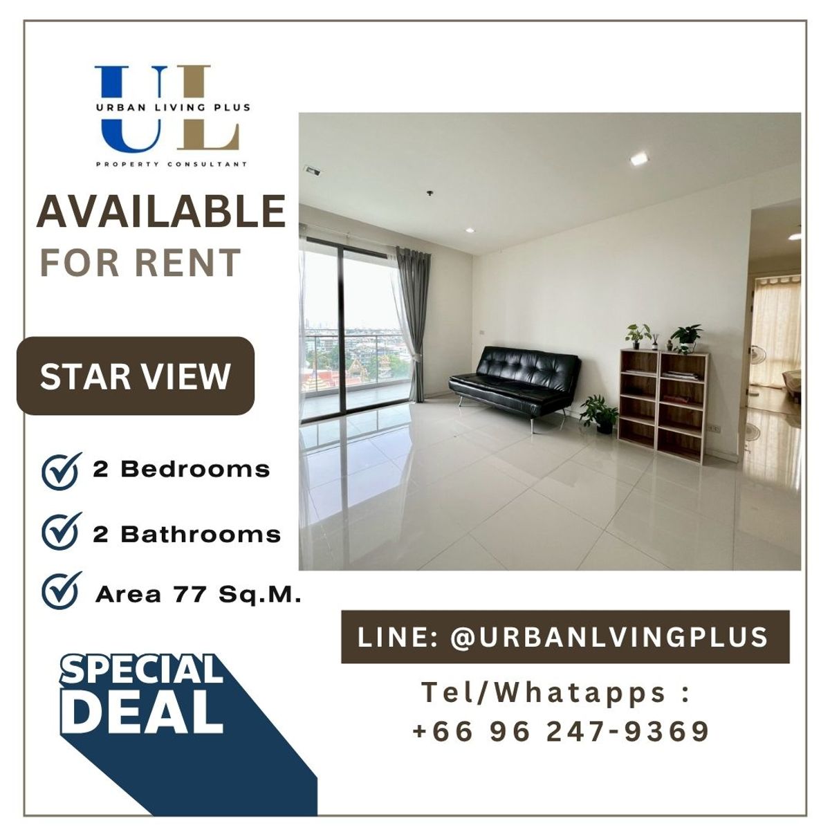For RentCondoRama3 (Riverside),Satupadit : ( U20250623100 ) Tel/Line 096-2479369 , FORE RENT STAR VIEW 2 BEDROOMS 77 SQ.M. Private Lift🌟
