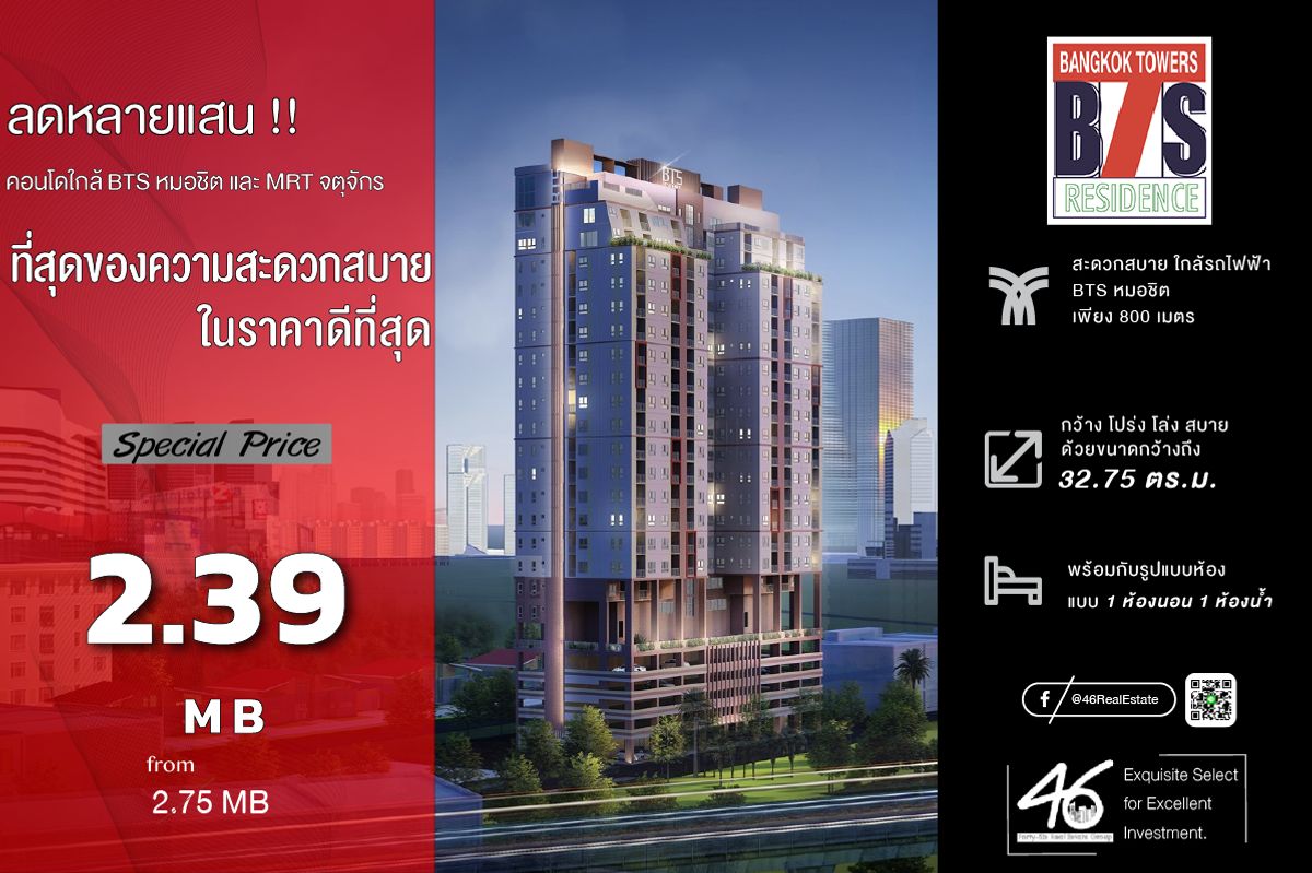 ขายคอนโดสะพานควาย จตุจักร : ขายคอนโด  BTS Residences  1 ห้องนอน  32 ตร.ม.  คอนโดทำเลดี ห้องโทนขาวสบายตา เดินทางสะดวก สนใจทักได้เลยค่ะ 46HLS110768013