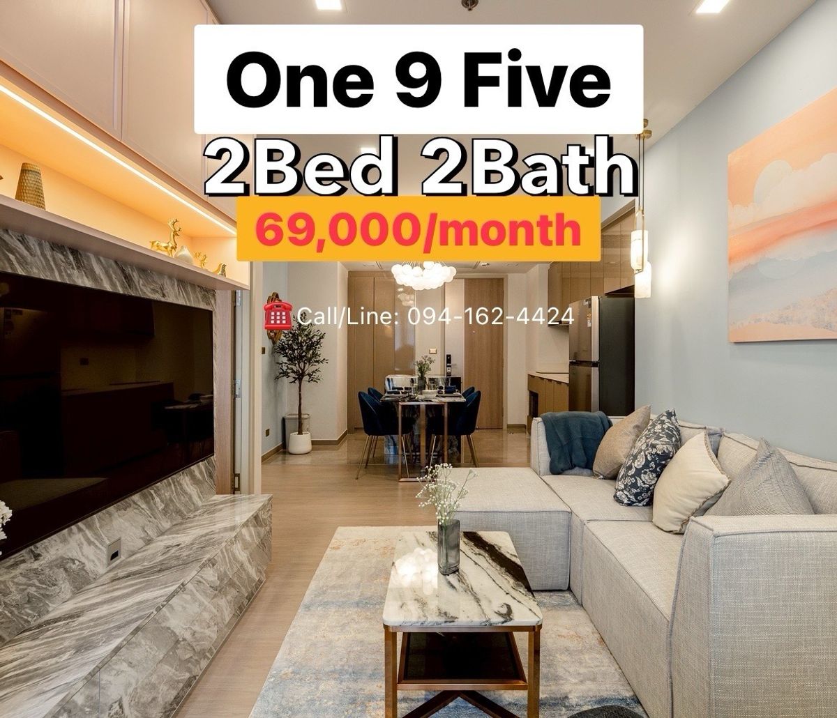 ให้เช่าคอนโดพระราม 9 เพชรบุรีตัดใหม่ RCA : One9Five Rama 9 **Rare Unit‼️** 2Bedrooms 69,000/month ☎️Call/Line: 094-162-4424