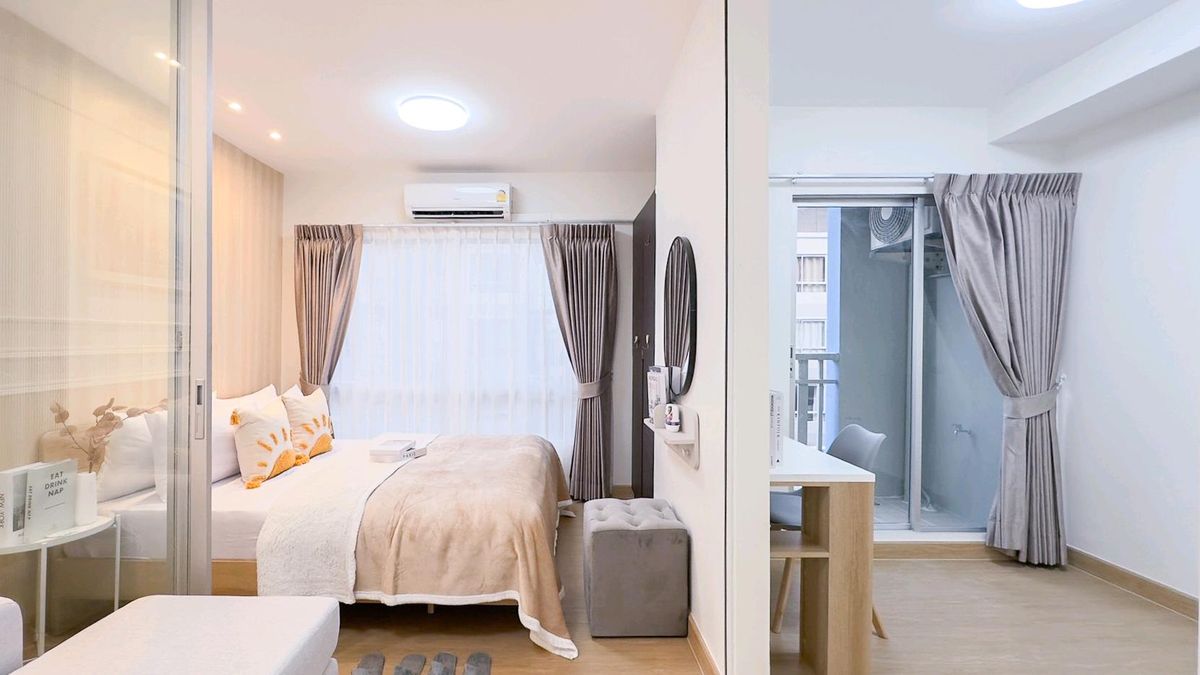 For SaleCondoLadprao101, Happy Land, The Mall Bang Kapi : Not small! 😍🤩 The room is beautiful than the price. At Ladprao 101💚💚 & quot; plum condo Ladprao 101 & quot; Near MRT🚅