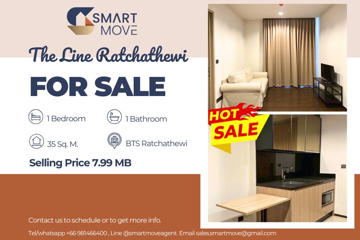 For SaleCondoRatchathewi,Phayathai : 🔥 For Sale !!🔥 Code C20230105829..........The Line Ratchathewi, 1 bedroom, 1 bathroom, high floor 22++, furnished, lower than market price!!📣📣