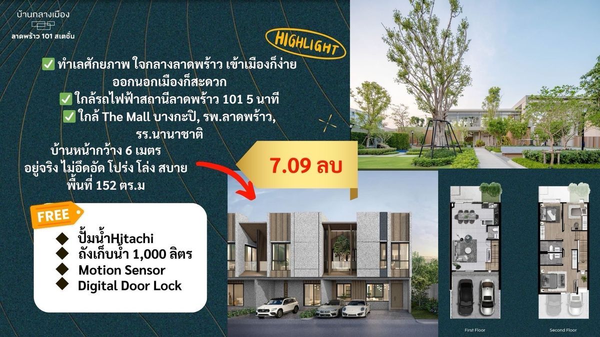 ขายทาวน์โฮมลาดพร้าว101 แฮปปี้แลนด์ : 🔥 บ้านกลางเมือง ลาดพร้าว 101 สเตชั่น บ้านหน้ากว้าง 3 ชั้น มีหลายฟังก์ชันให้เลือก  152 ตร.ม ราคาเริ่มต้น 7.09 ลบ.