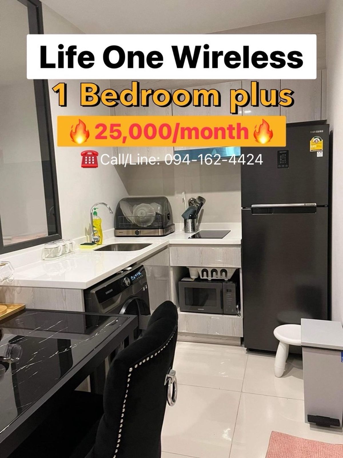 For RentCondoWitthayu, Chidlom, Langsuan, Ploenchit : Life One Wireless 1BED * Plus * 25,000/Month (Embassy View) Ready to Move in ☎️Call/Line: 094-162-4424