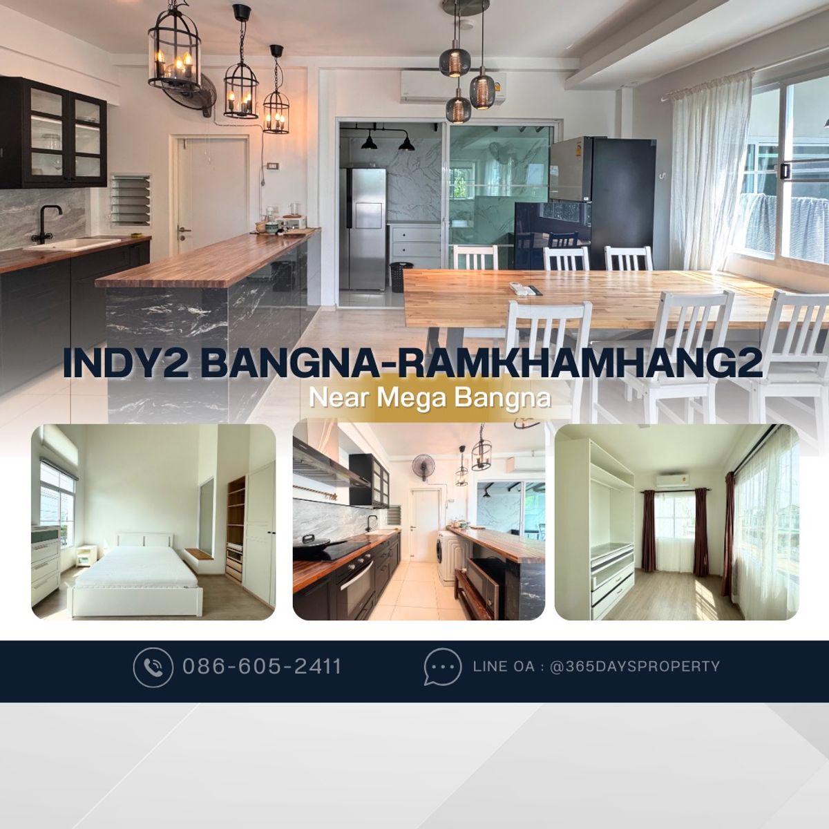 ให้เช่าทาวน์โฮมบางนา แบริ่ง ลาซาล : 💥ForRent💥3Bed • Indy2 Bangna Ramkhamhang2 🏡 Near Mega Bangna‼️ Duplex ✨ Corner House with Private Garden 🌳 Ready to move in ‼️  Fully Furnished ✨