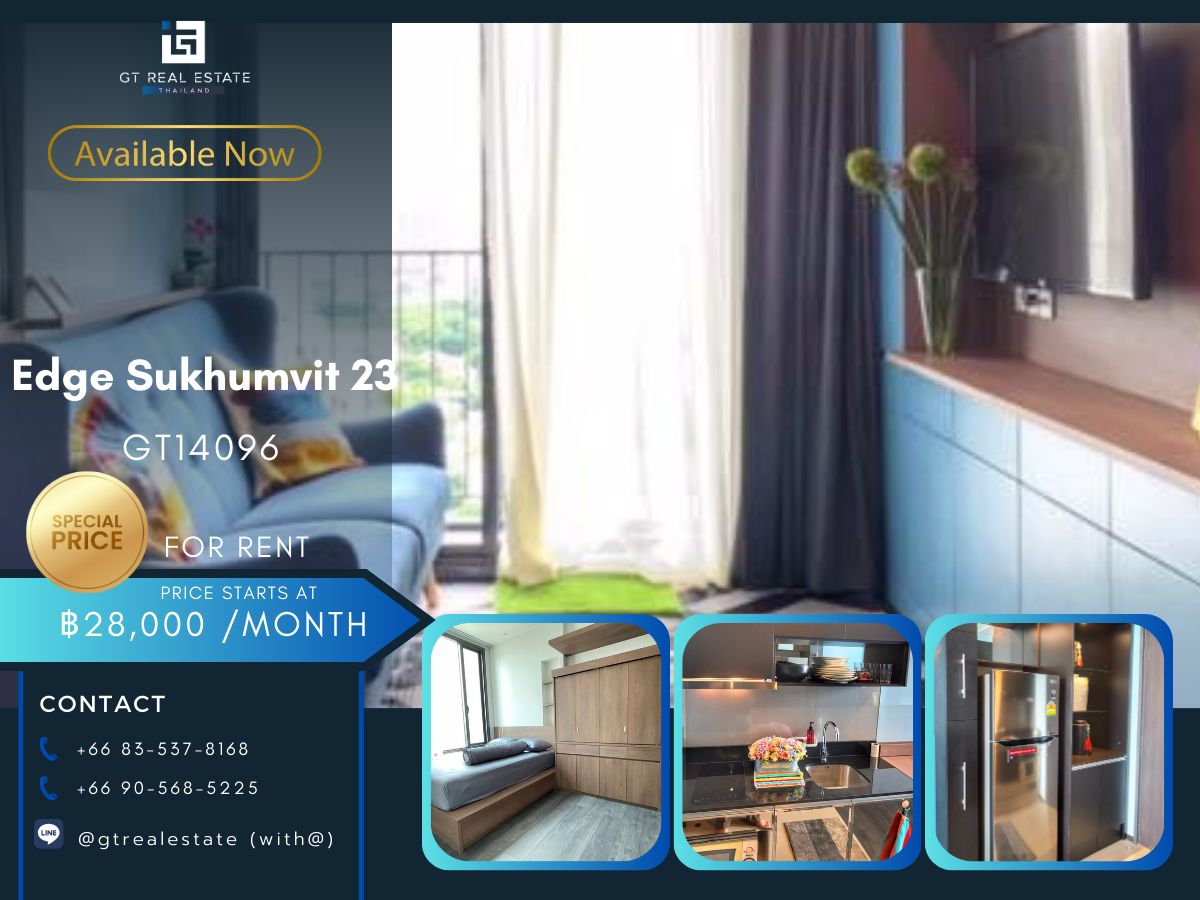 For RentCondoSukhumvit, Asoke, Thonglor : Edge Sukhumvit 23 Convenient transportation, convenient to travel near the BTS Skytrain, has a beautiful room shuttle, full furniture. Immediately pum!