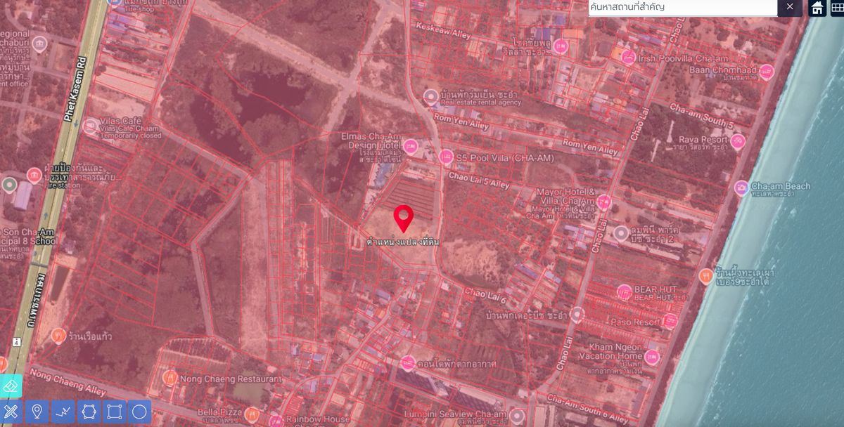 ขายที่ดินชะอำ เพชรบุรี : ขายที่ดินแปลงใหญ่ ใกล้หาดชะอำ เพียง 500 เมตร!• ขนาด 6 ไร่ 1 งาน 80 ตารางวา (2,580 ตร.วา) • ผังเมืองสีชมพู – พัฒนาโครงการได้หลากหลาย • ถนนหน้าที่ดินกว้าง 6 เมตร