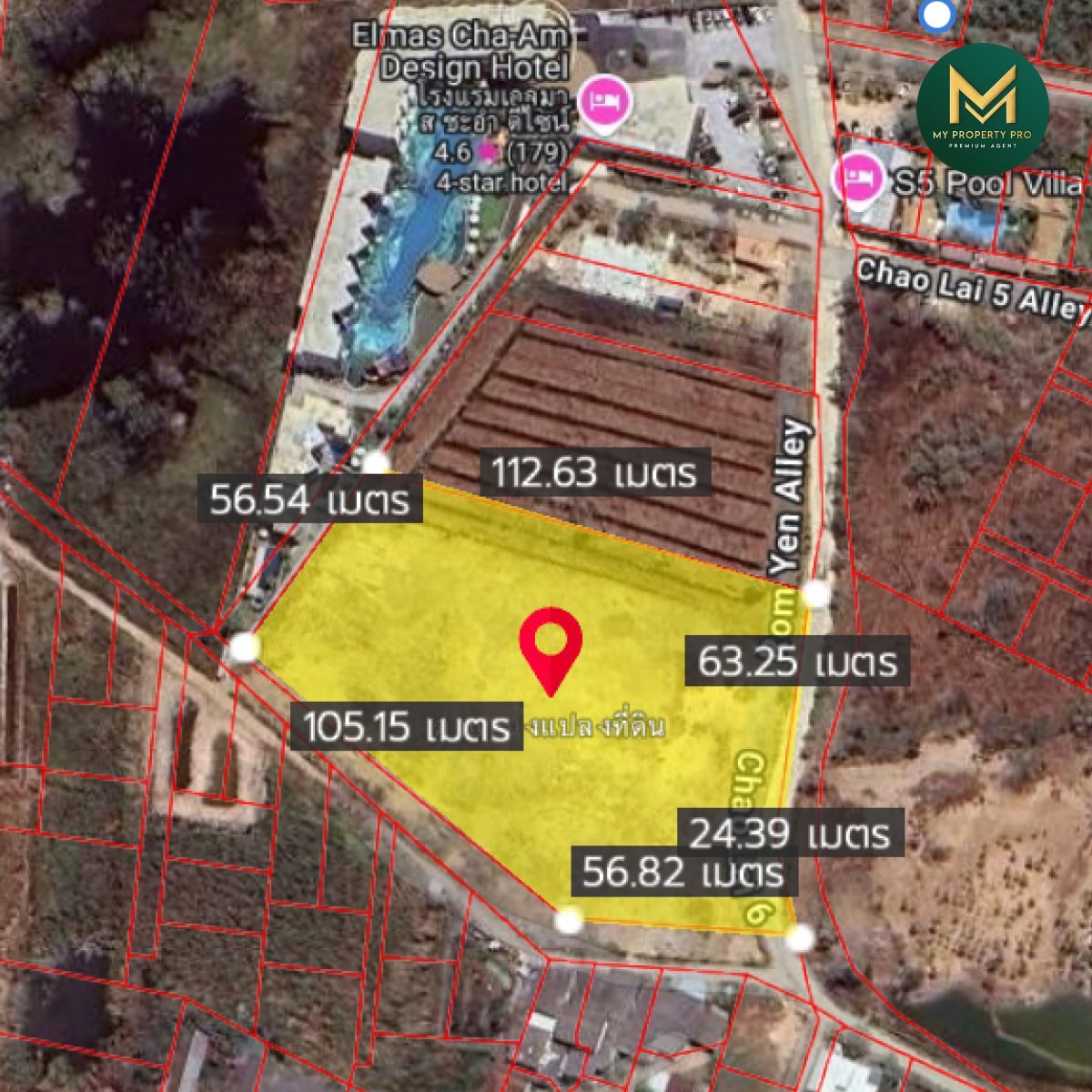 ขายที่ดินชะอำ เพชรบุรี : ขายที่ดินแปลงใหญ่ ใกล้หาดชะอำ เพียง 500 เมตร!• ขนาด 6 ไร่ 1 งาน 80 ตารางวา (2,580 ตร.วา) • ผังเมืองสีชมพู – พัฒนาโครงการได้หลากหลาย • ถนนหน้าที่ดินกว้าง 6 เมตร