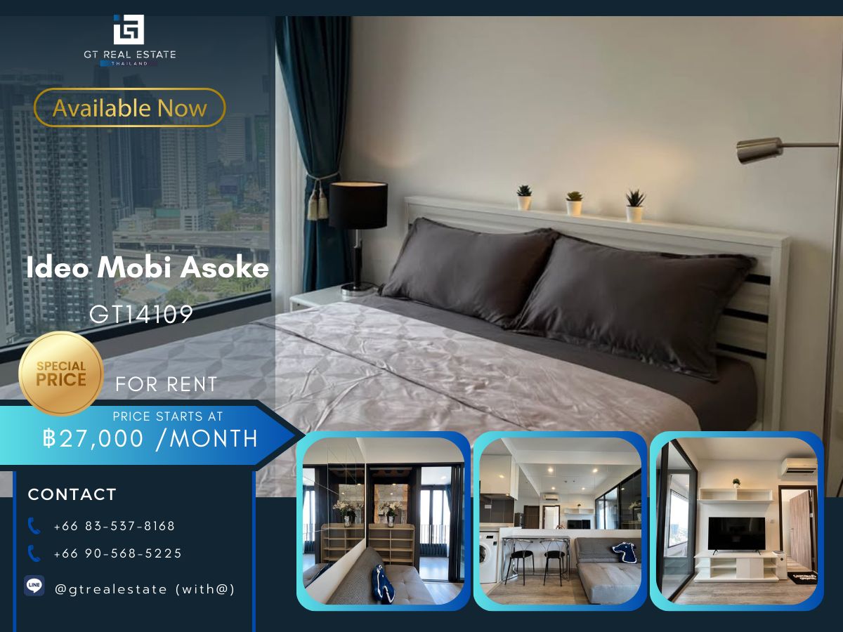 For RentCondoRama9, Petchburi, RCA : Ideo Mobi Asoke Condo is convenient to travel near MAT BTS. Ready to stay immediately !!